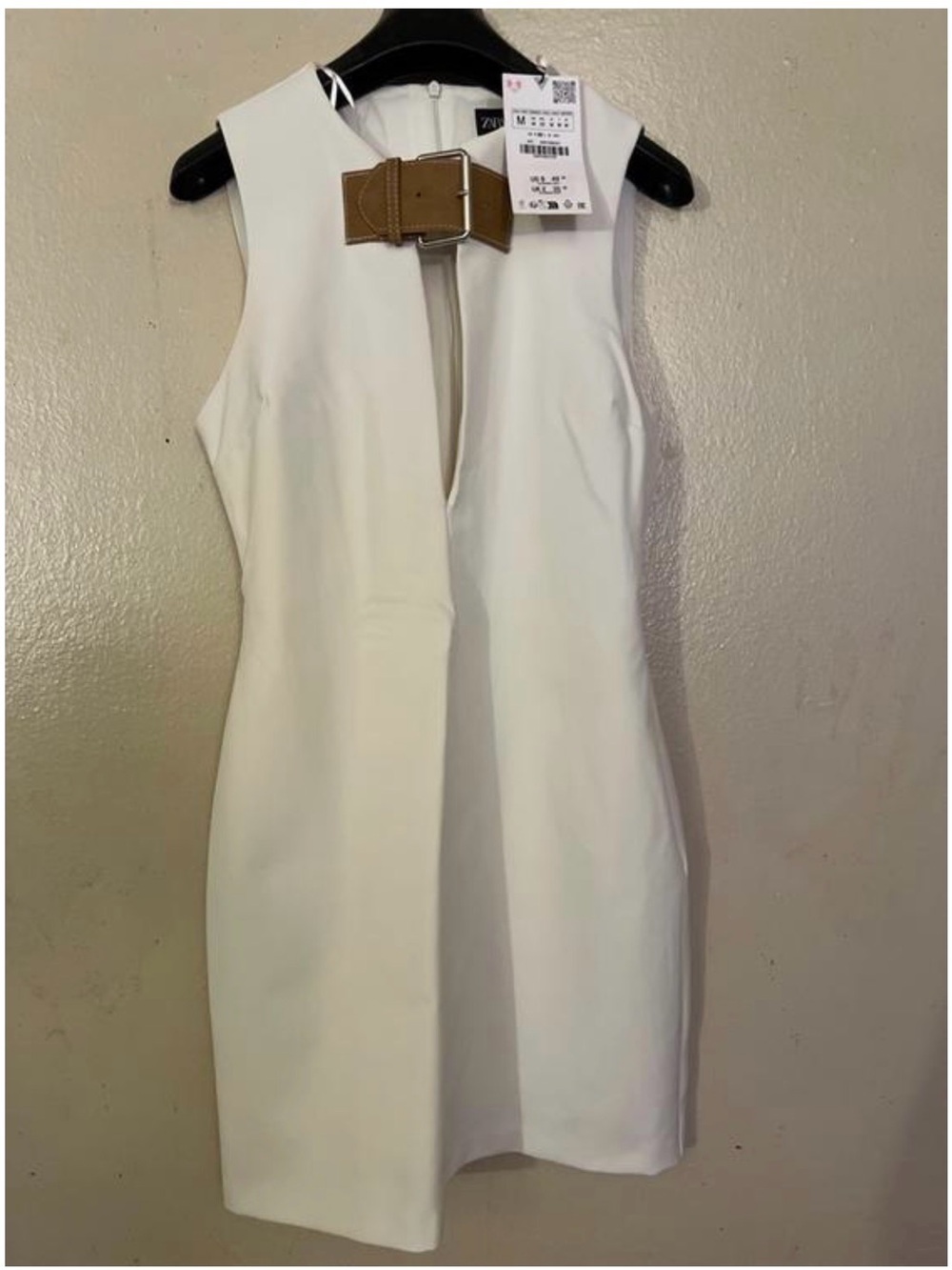 Zara White Mini Dress with Tan Buckle Detail